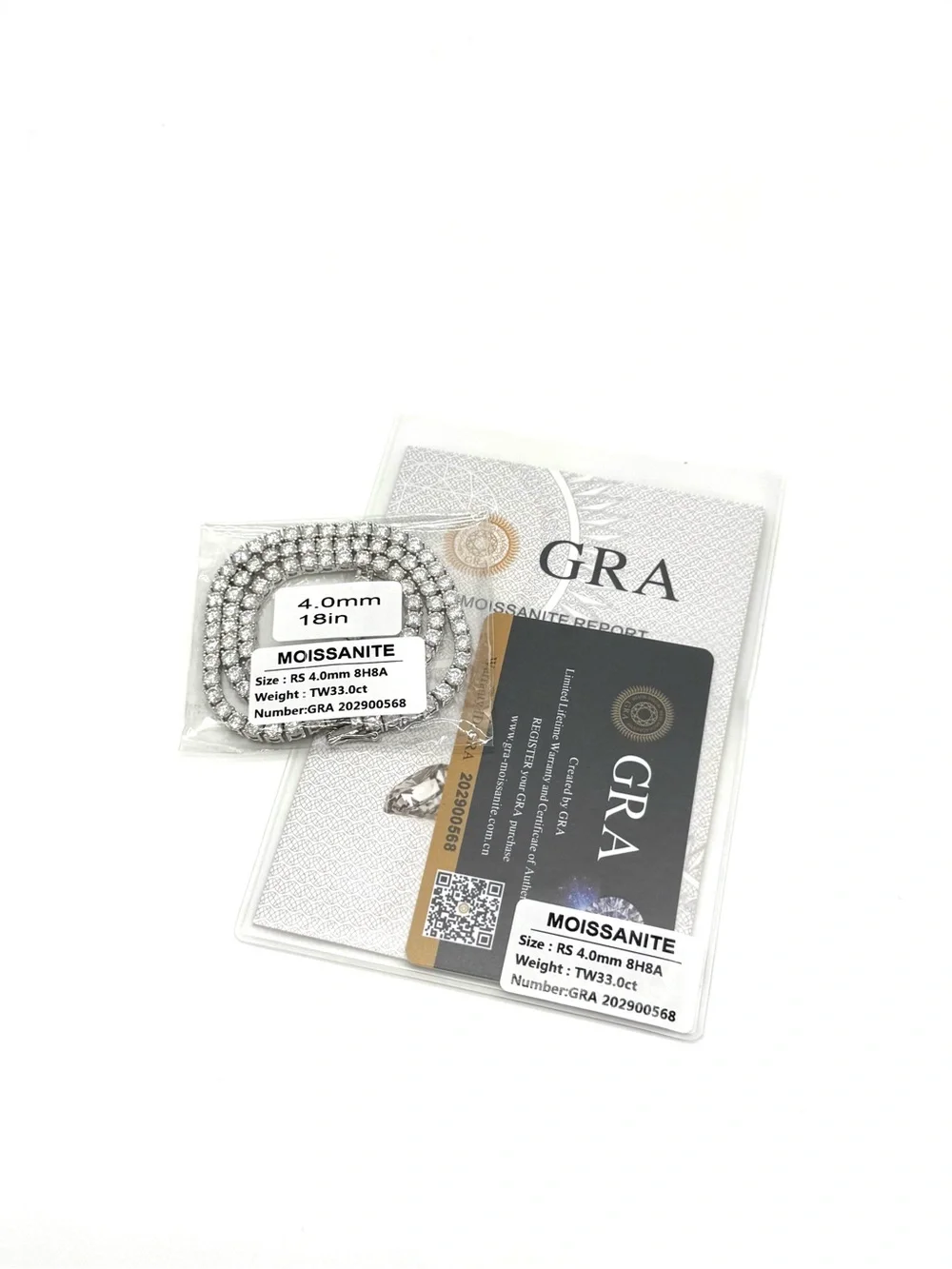 925 Silver, 33CTW Moissanite Tennis Chain - 18”